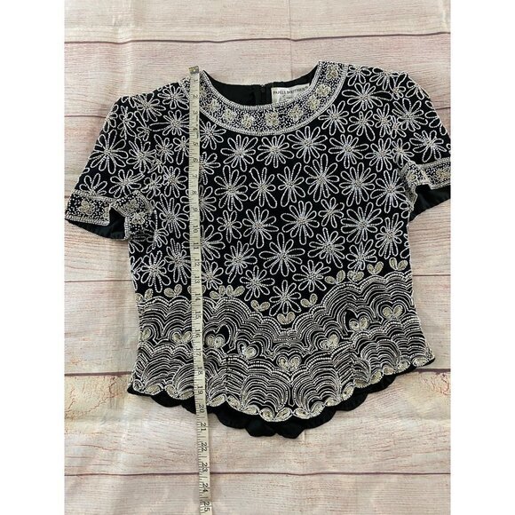 Pappell Boutique Women's Beaded Embellished 100% Silk Blouse - Medium - Picture 6 of 11